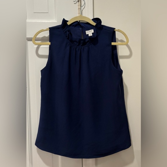 EUC J. Crew Midnight Blue Ruffleneck Top - Picture 2 of 10